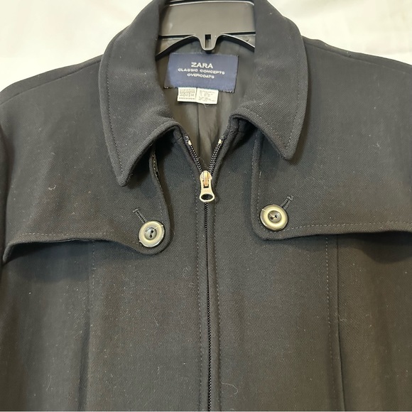 Zara Classic concepts wool blend coat sz 44/12 Black Zip Up Pockets Md In Spain - Picture 2 of 16